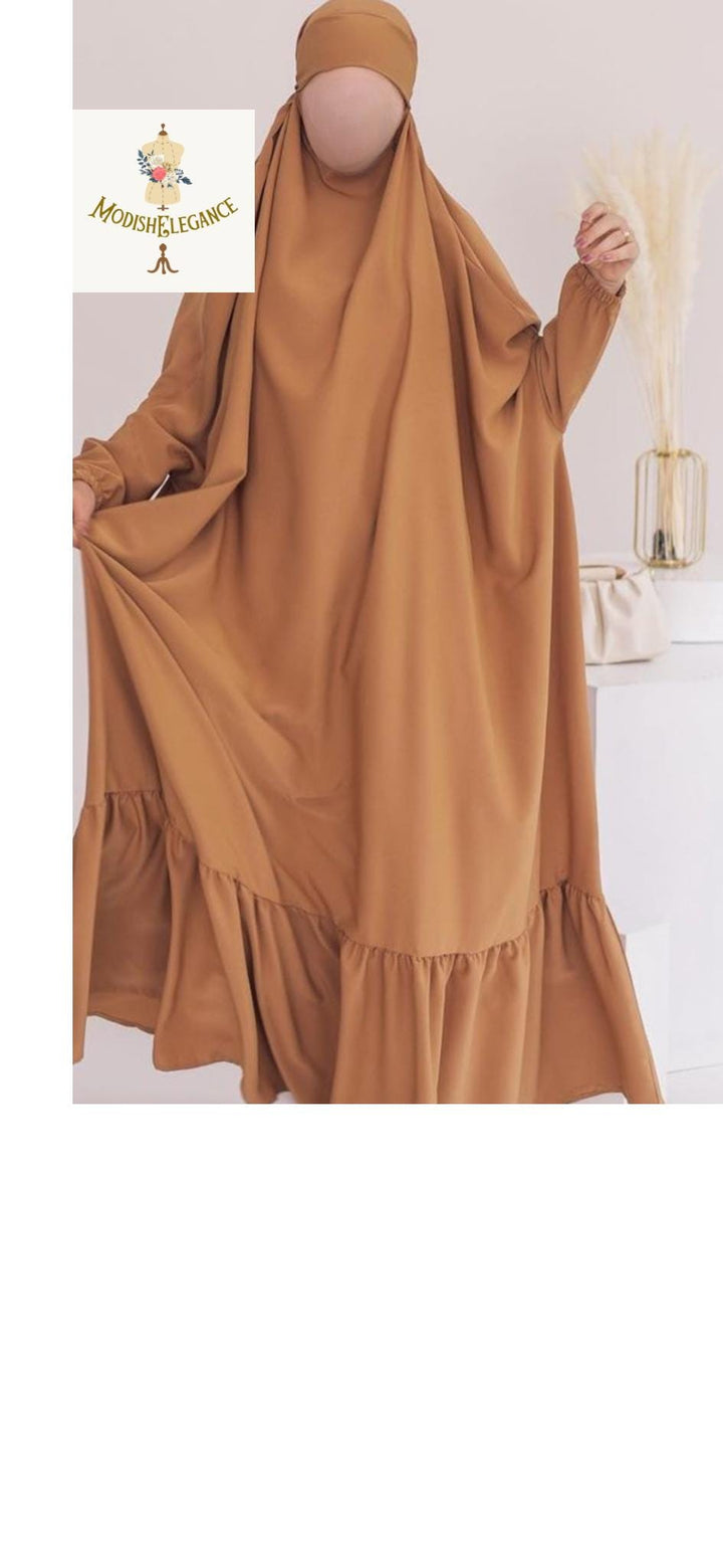 Elegant Nida One-Piece Jilbab: Dubai Turkish Modest Prayer Dress with Extra Long Khimar - Casual Islamic Abaya for Women