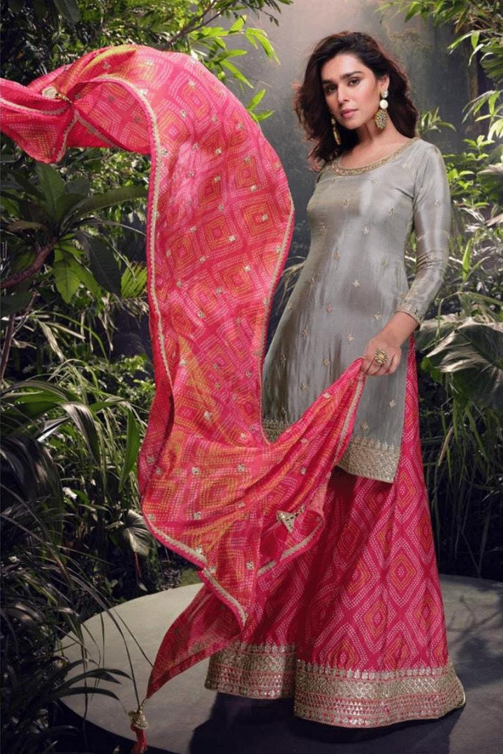 Elegant Silk Suit with Embroidered Plazzo and Dupatta - Chic Indian/Pakistani Attire- Indian Dress - Pakistani Dress - Embroidery