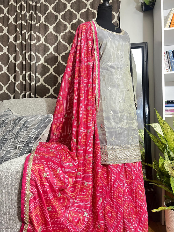 Elegant Silk Suit with Embroidered Plazzo and Dupatta - Chic Indian/Pakistani Attire- Indian Dress - Pakistani Dress - Embroidery