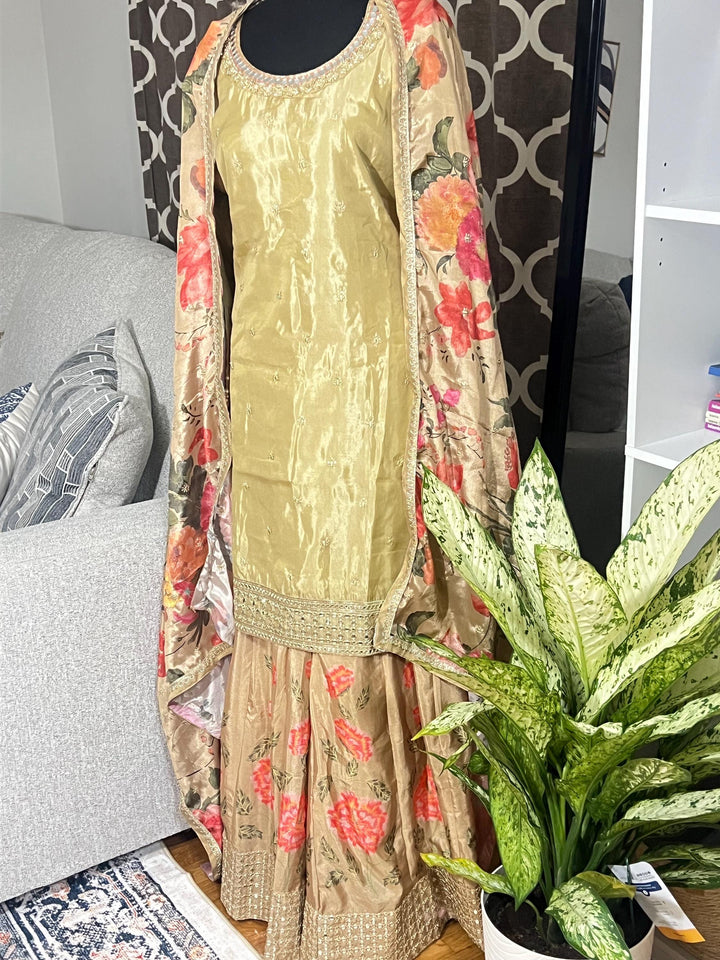 Embroidered Plazzo And Dupatta - Casual Outfit- Indian Dress - Pakistani Dress - Designer Beautiful Premium Silk Suit