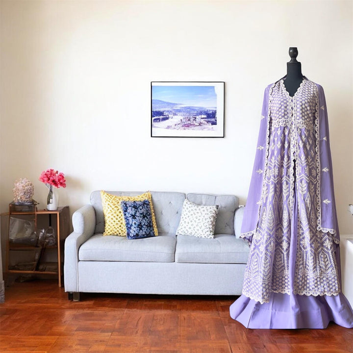 Anarkali Georgette Suit, Embroidered A-Line Gown Dress with Skirt, Wedding Guest, Eid Party Wear, Pakistani Indian Salwar Suit with Dupatta