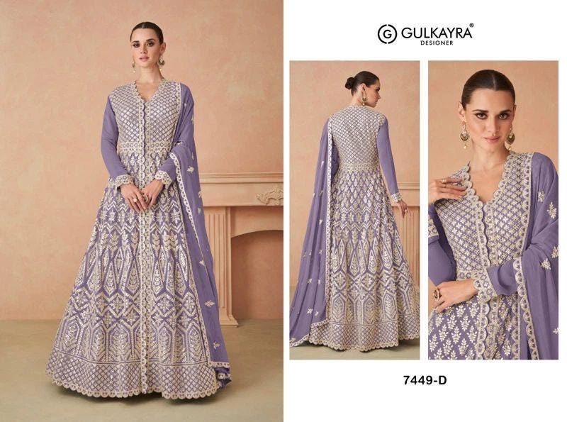 Anarkali Georgette Suit, Embroidered A-Line Gown Dress with Skirt, Wedding Guest, Eid Party Wear, Pakistani Indian Salwar Suit with Dupatta