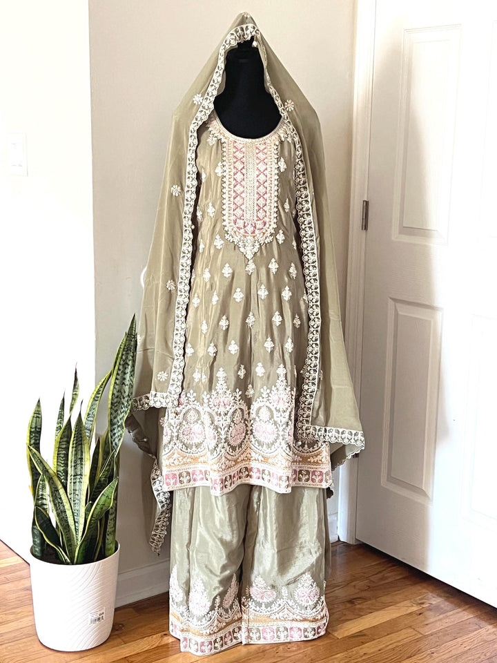 Sharara suit with Embroidered Palazzo Pant And Dupatta - Wedding Eid Party Outfit- Designer Gift Salwar Suit- Indian Dress - Pakistani Dress