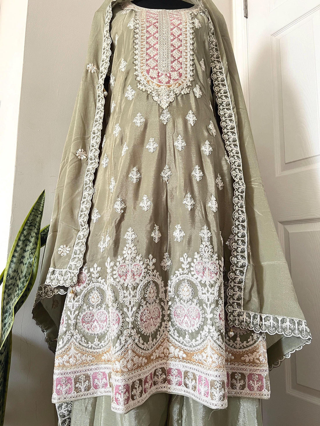 Sharara suit with Embroidered Palazzo Pant And Dupatta - Wedding Eid Party Outfit- Designer Gift Salwar Suit- Indian Dress - Pakistani Dress