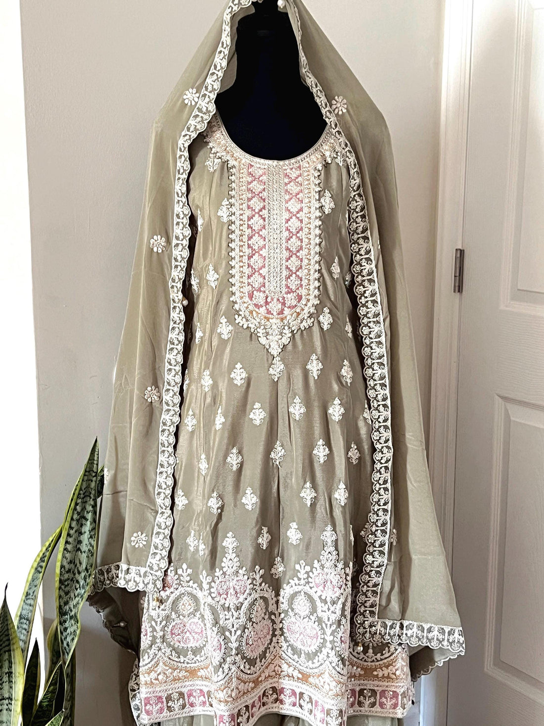 Sharara suit with Embroidered Palazzo Pant And Dupatta - Wedding Eid Party Outfit- Designer Gift Salwar Suit- Indian Dress - Pakistani Dress