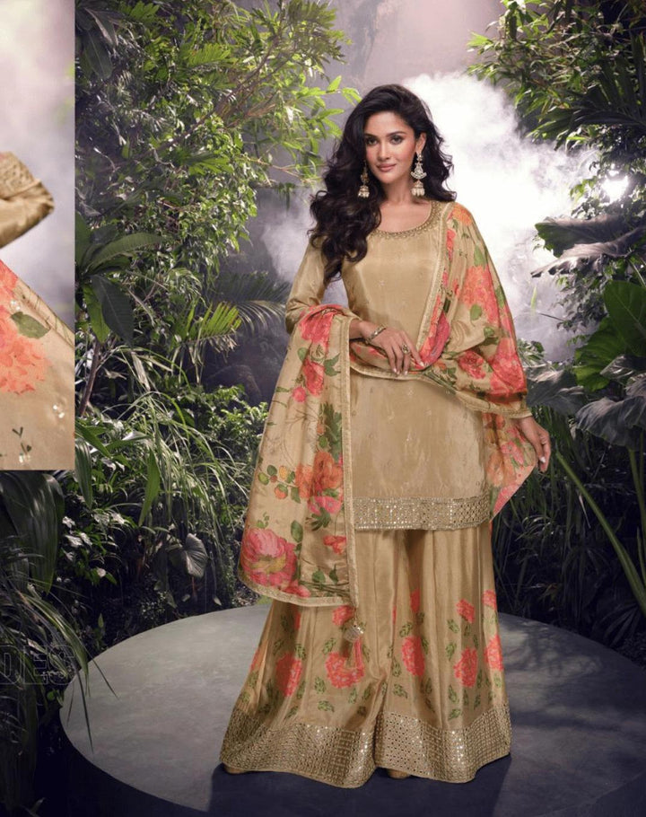 Embroidered Plazzo And Dupatta - Casual Outfit- Indian Dress - Pakistani Dress - Designer Beautiful Premium Silk Suit