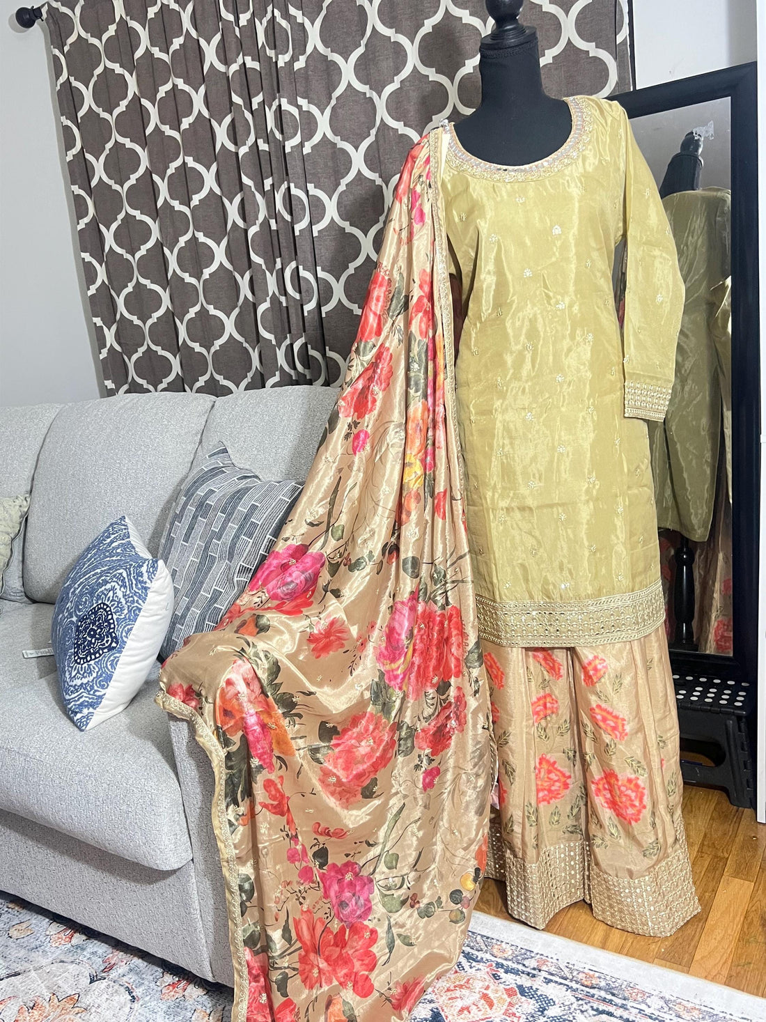 Embroidered Plazzo And Dupatta - Casual Outfit- Indian Dress - Pakistani Dress - Designer Beautiful Premium Silk Suit