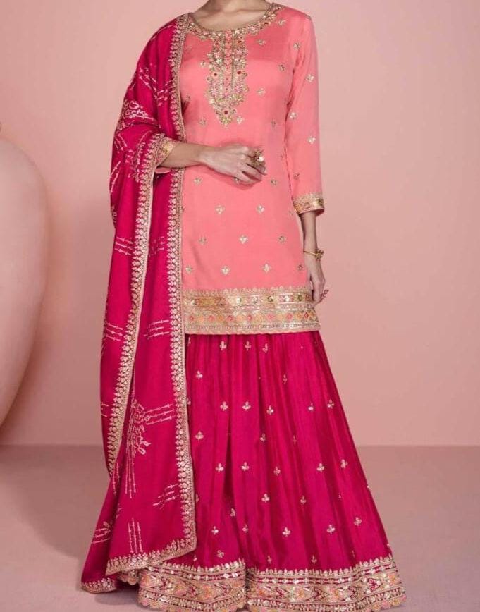 Sharara suit, party wear designer salwar kameez, Heavy embroidery work,ready dress, Eid gift, Pakistani dress, Indian dress, pink dress