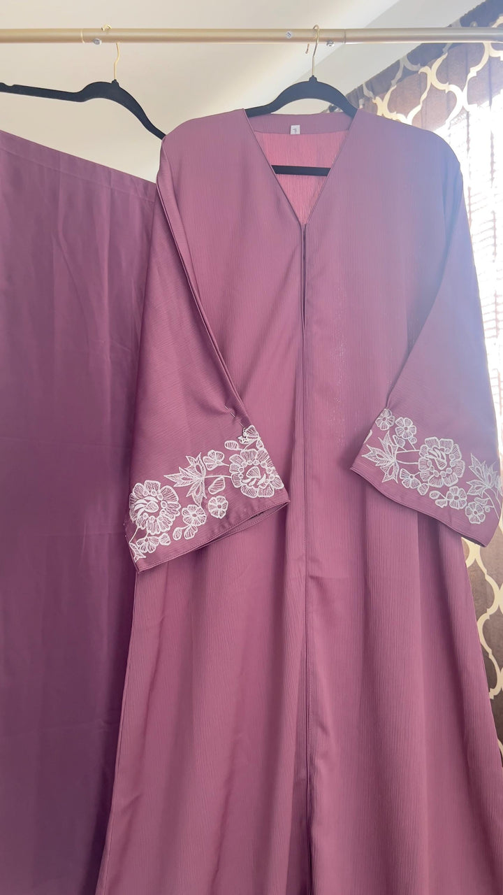 Pink Abaya Set Front Open Design - Exquisite Hand-Embroidered Dubai Abaya - Perfect for Nursing Moms - Ideal Travel, Eid and Prayer Dress