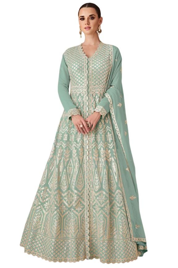 Mint Green Anarkali Suit, Embroidered Pakistani Indian Dress, Wedding Guest Outfit, Eid Mehndi Dress, Party Wear, Salwar Kameez with Dupatta