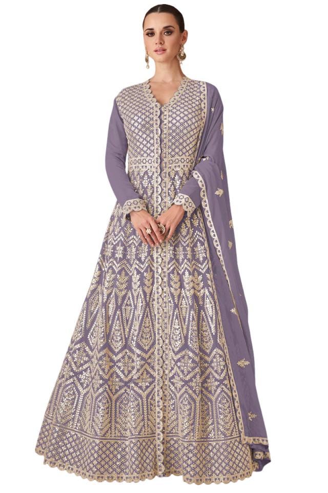 Anarkali Georgette Suit, Embroidered A-Line Gown Dress with Skirt, Wedding Guest, Eid Party Wear, Pakistani Indian Salwar Suit with Dupatta