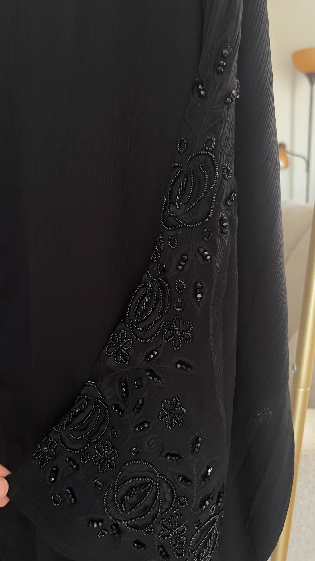 Black Embroidered Dubai Abaya – Handcrafted Open Abaya with Beaded Sleeves & Matching Hijab- High Quality - Perfect Eid Gift - Prayer Dress