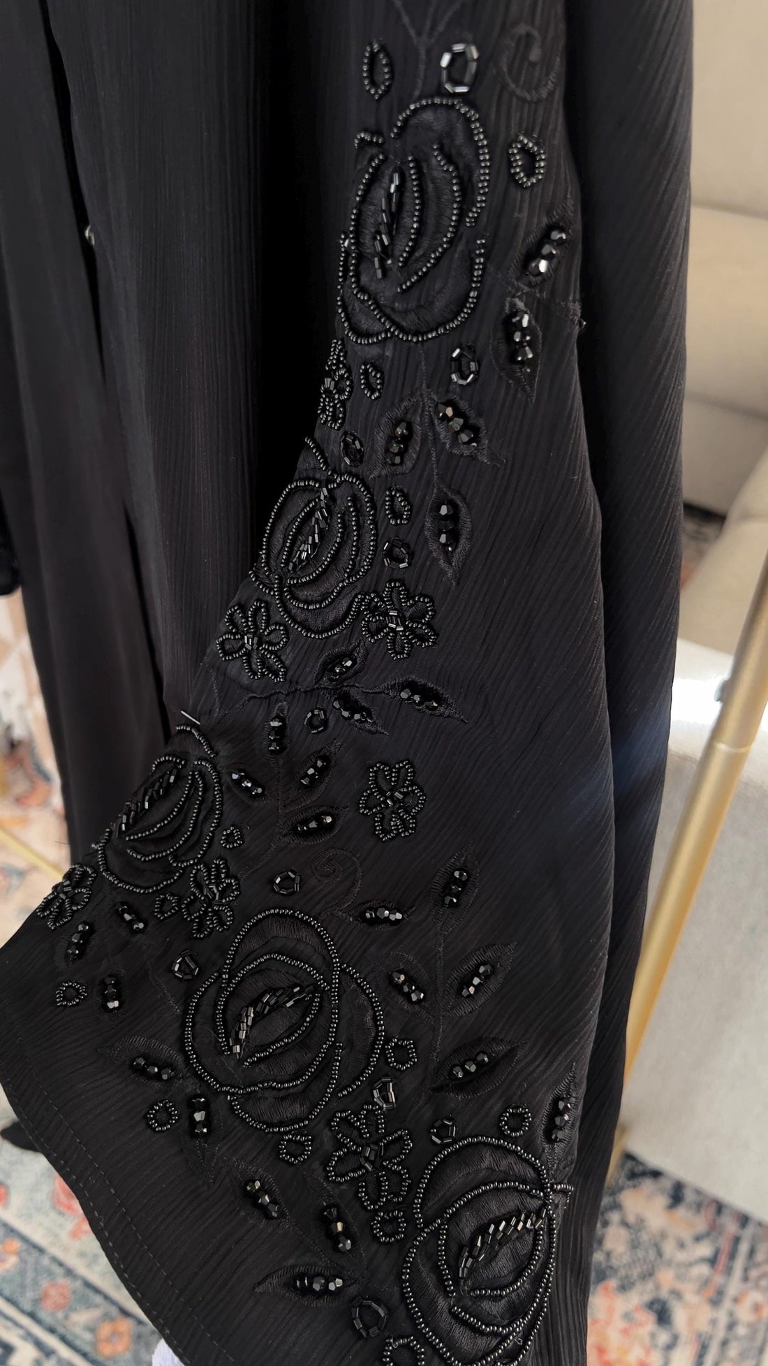 Black Embroidered Dubai Abaya – Handcrafted Open Abaya with Beaded Sleeves & Matching Hijab- High Quality - Perfect Eid Gift - Prayer Dress