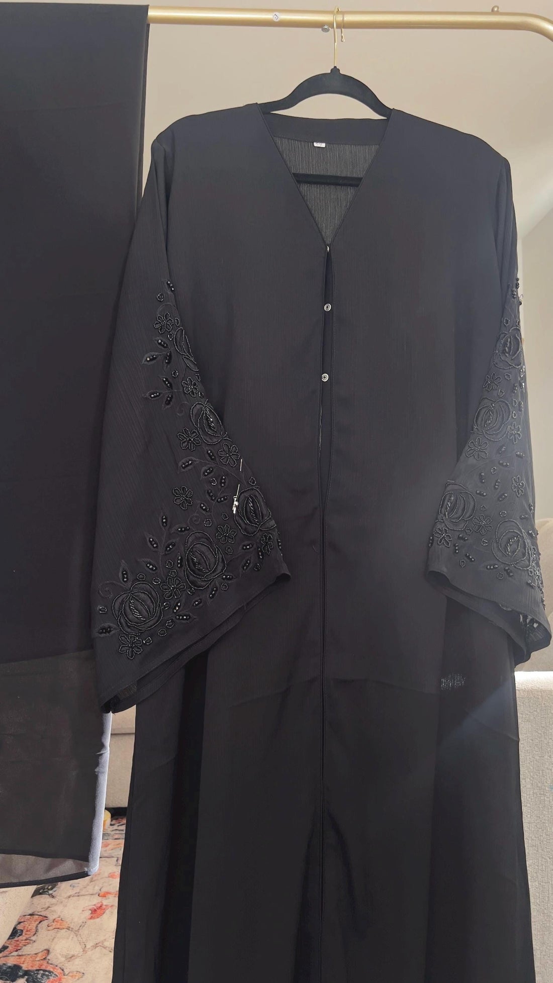 Black Embroidered Dubai Abaya – Handcrafted Open Abaya with Beaded Sleeves & Matching Hijab- High Quality - Perfect Eid Gift - Prayer Dress