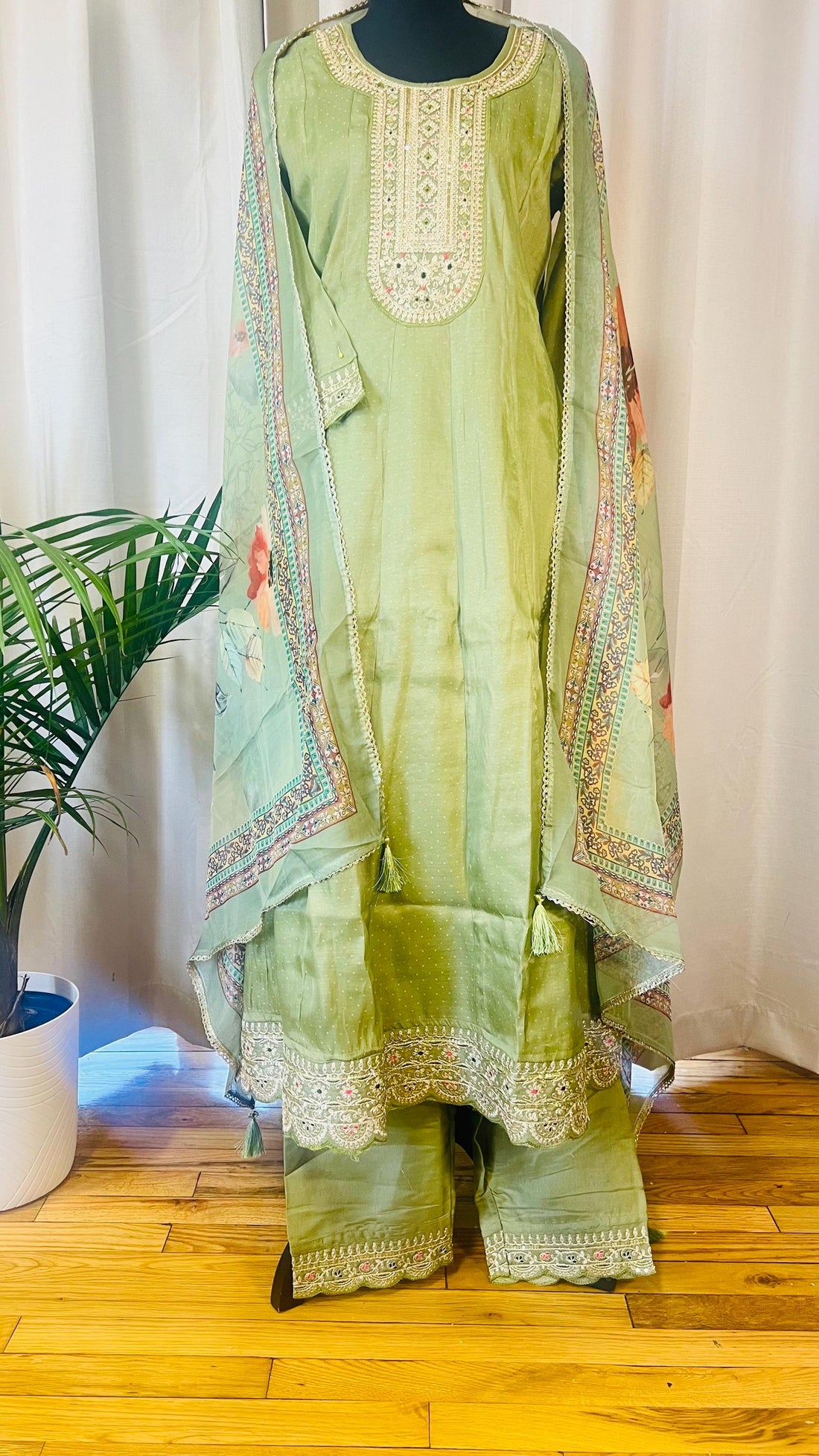 Designer Silk Kurti Set with Dupatta | Handwork & Mirror Detailing | Embroidered Indian Pakistani Salwar Kameez Dress | Perfect Gift for her