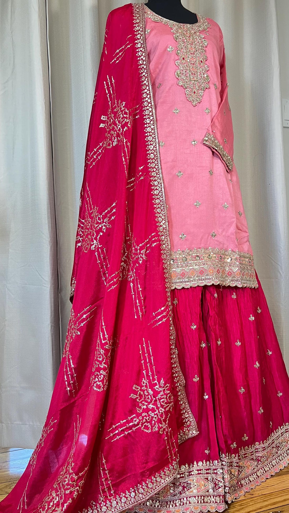 Sharara suit, party wear designer salwar kameez, Heavy embroidery work,ready dress, Eid gift, Pakistani dress, Indian dress, pink dress