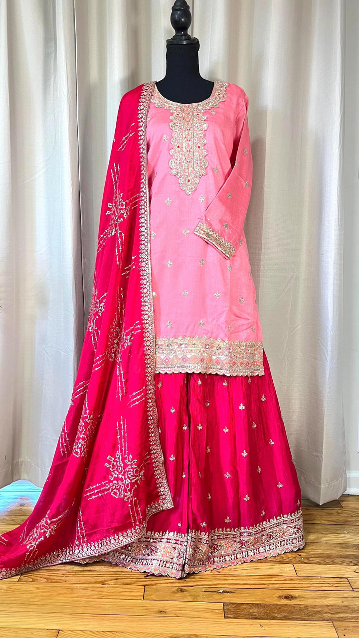 Sharara suit, party wear designer salwar kameez, Heavy embroidery work,ready dress, Eid gift, Pakistani dress, Indian dress, pink dress