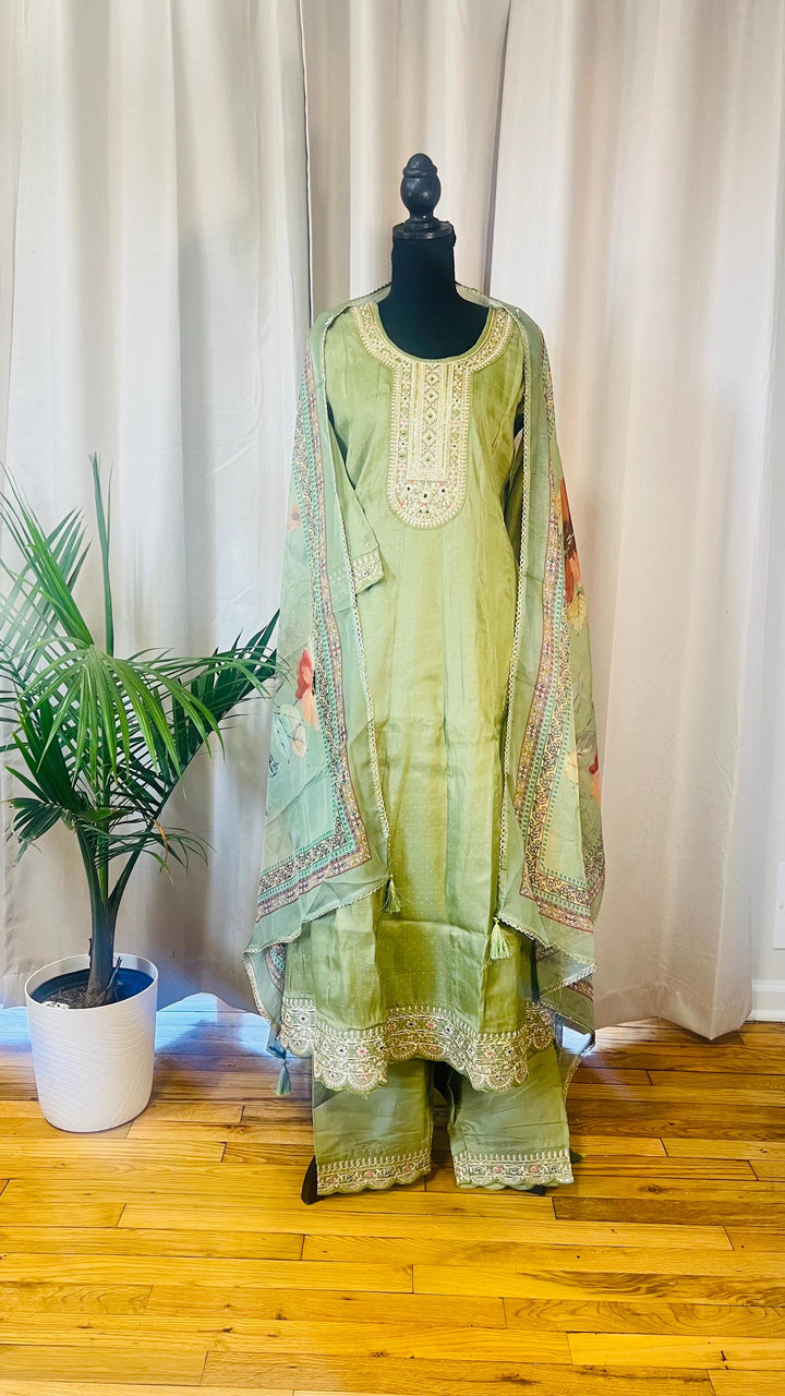 Designer Silk Kurti Set with Dupatta | Handwork & Mirror Detailing | Embroidered Indian Pakistani Salwar Kameez Dress | Perfect Gift for her