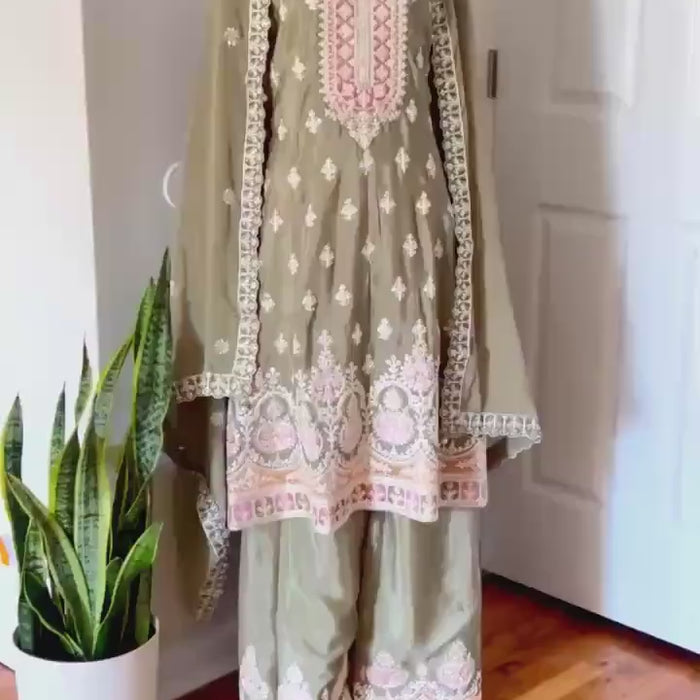 Sharara suit with Embroidered Palazzo Pant And Dupatta - Wedding Eid Party Outfit- Designer Gift Salwar Suit- Indian Dress - Pakistani Dress