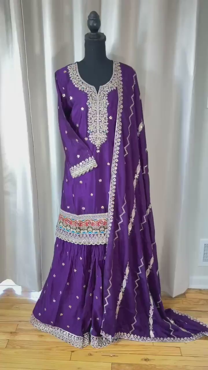 Sharara suit, party wear designer salwar kameez, Heavy embroidery work ready to wear dress, Eid gift, Pakistani dress, Indian dress, Deshi