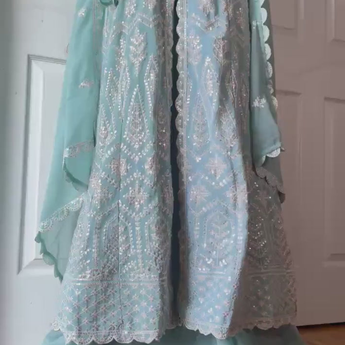 Mint Green Anarkali Suit, Embroidered Pakistani Indian Dress, Wedding Guest Outfit, Eid Mehndi Dress, Party Wear, Salwar Kameez with Dupatta