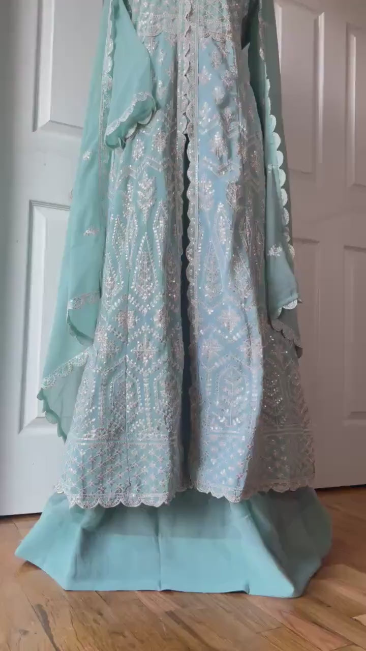 Mint Green Anarkali Suit, Embroidered Pakistani Indian Dress, Wedding Guest Outfit, Eid Mehndi Dress, Party Wear, Salwar Kameez with Dupatta