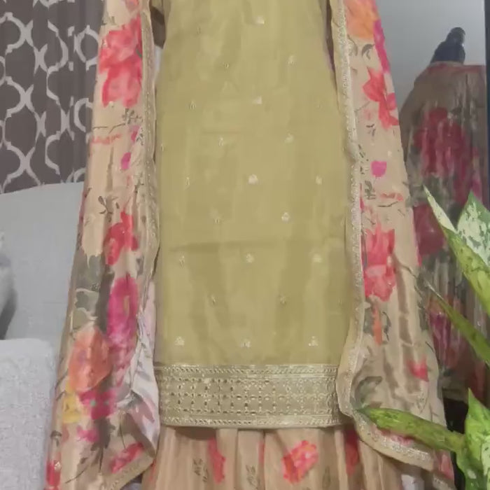 Embroidered Plazzo And Dupatta - Casual Outfit- Indian Dress - Pakistani Dress - Designer Beautiful Premium Silk Suit