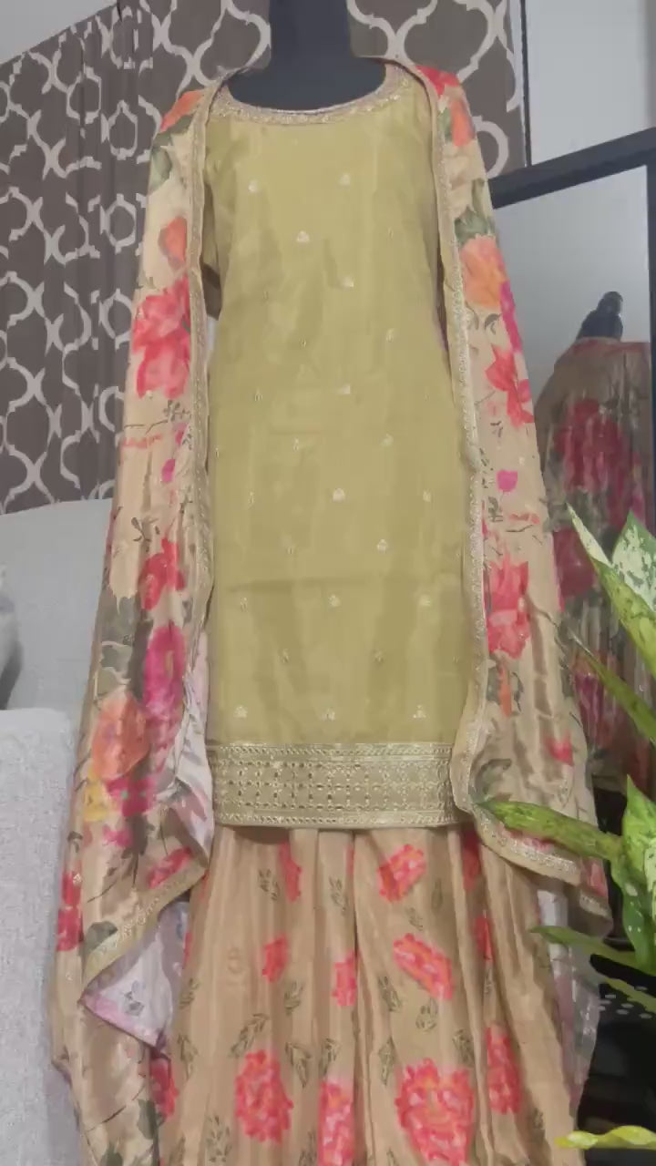 Embroidered Plazzo And Dupatta - Casual Outfit- Indian Dress - Pakistani Dress - Designer Beautiful Premium Silk Suit