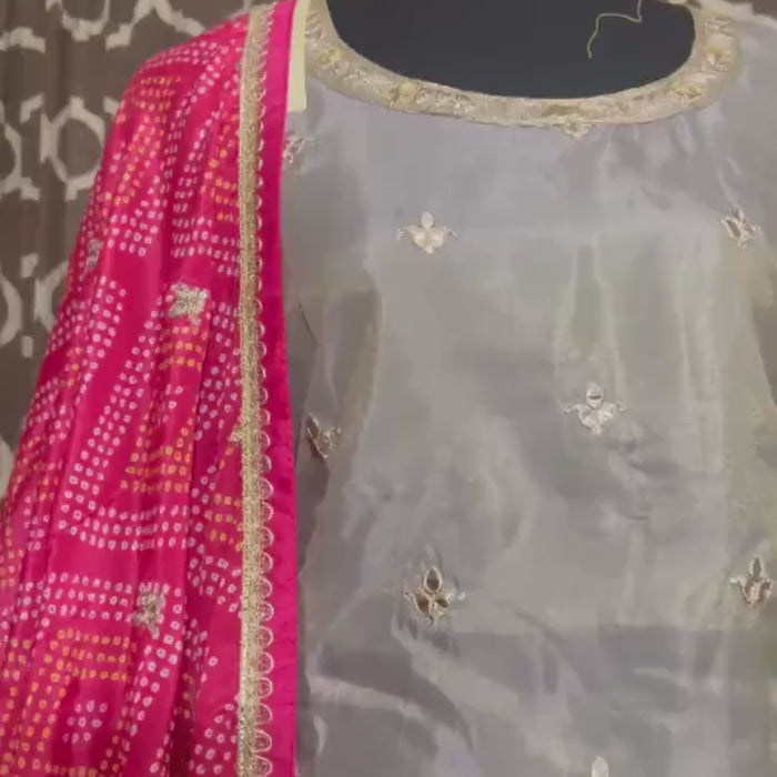 Elegant Silk Suit with Embroidered Plazzo and Dupatta - Chic Indian/Pakistani Attire- Indian Dress - Pakistani Dress - Embroidery