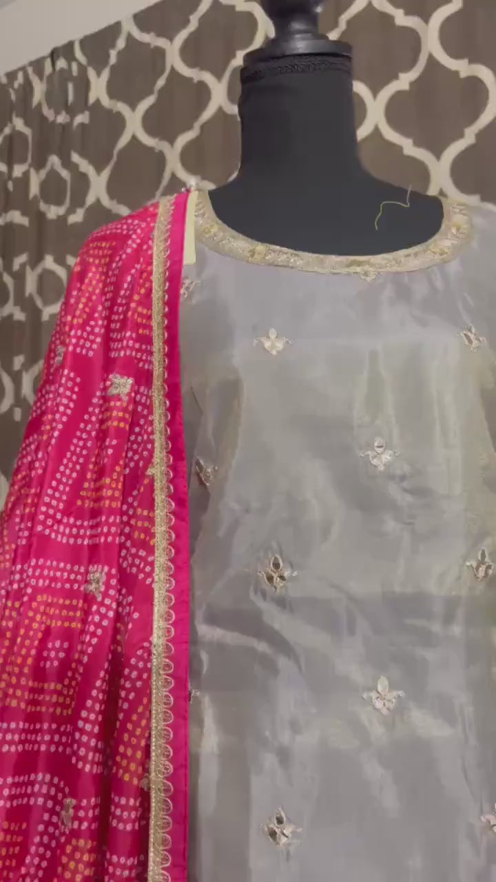 Elegant Silk Suit with Embroidered Plazzo and Dupatta - Chic Indian/Pakistani Attire- Indian Dress - Pakistani Dress - Embroidery