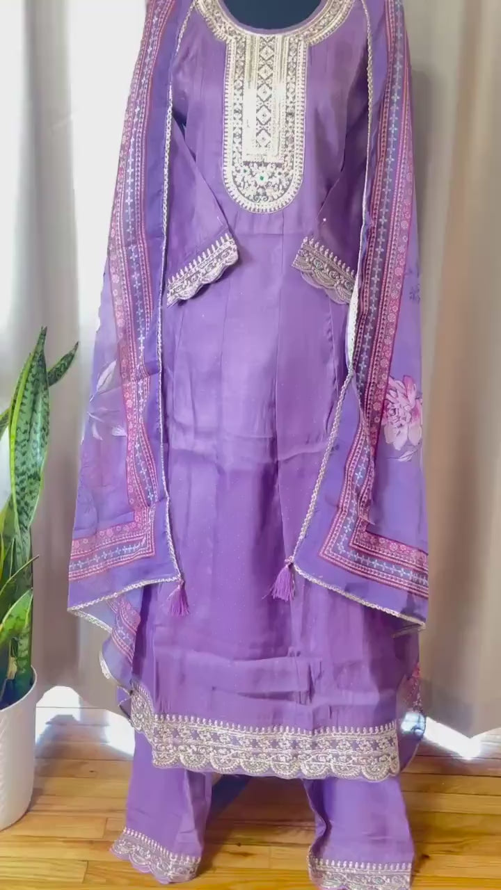 Designer Silk Kurti Set with Dupatta | Handwork & Mirror Detailing | Embroidered Indian Pakistani Salwar Kameez Dress | Perfect Gift for her