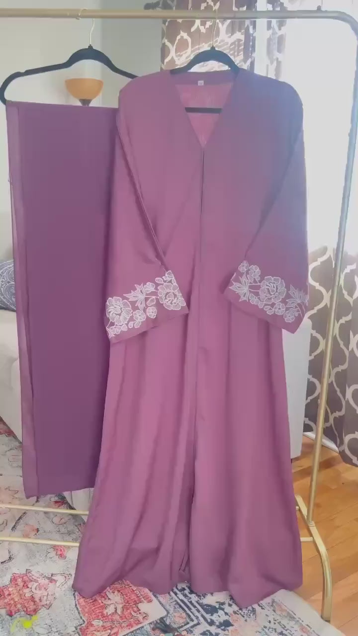 Pink Abaya Set Front Open Design - Exquisite Hand-Embroidered Dubai Abaya - Perfect for Nursing Moms  - Ideal Travel, Eid and Prayer Dress