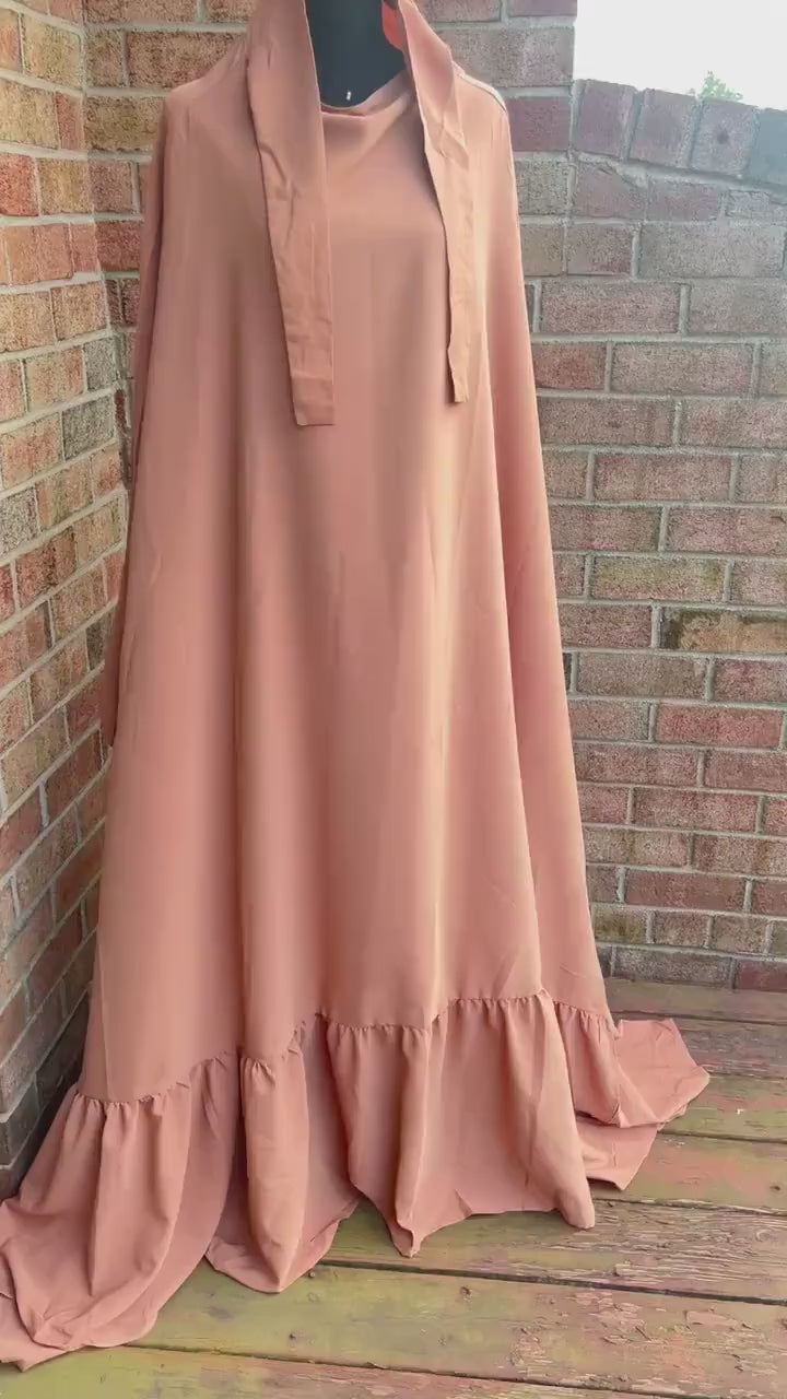 Elegant Nida One-Piece Jilbab: Dubai Turkish Modest Prayer Dress with Extra Long Khimar - Casual Islamic Abaya for Women