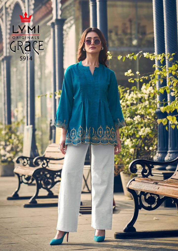 Elegant Viscose Tunic Top with Embroidered Border | Semi Official Casual Wear | Summer Kurtis