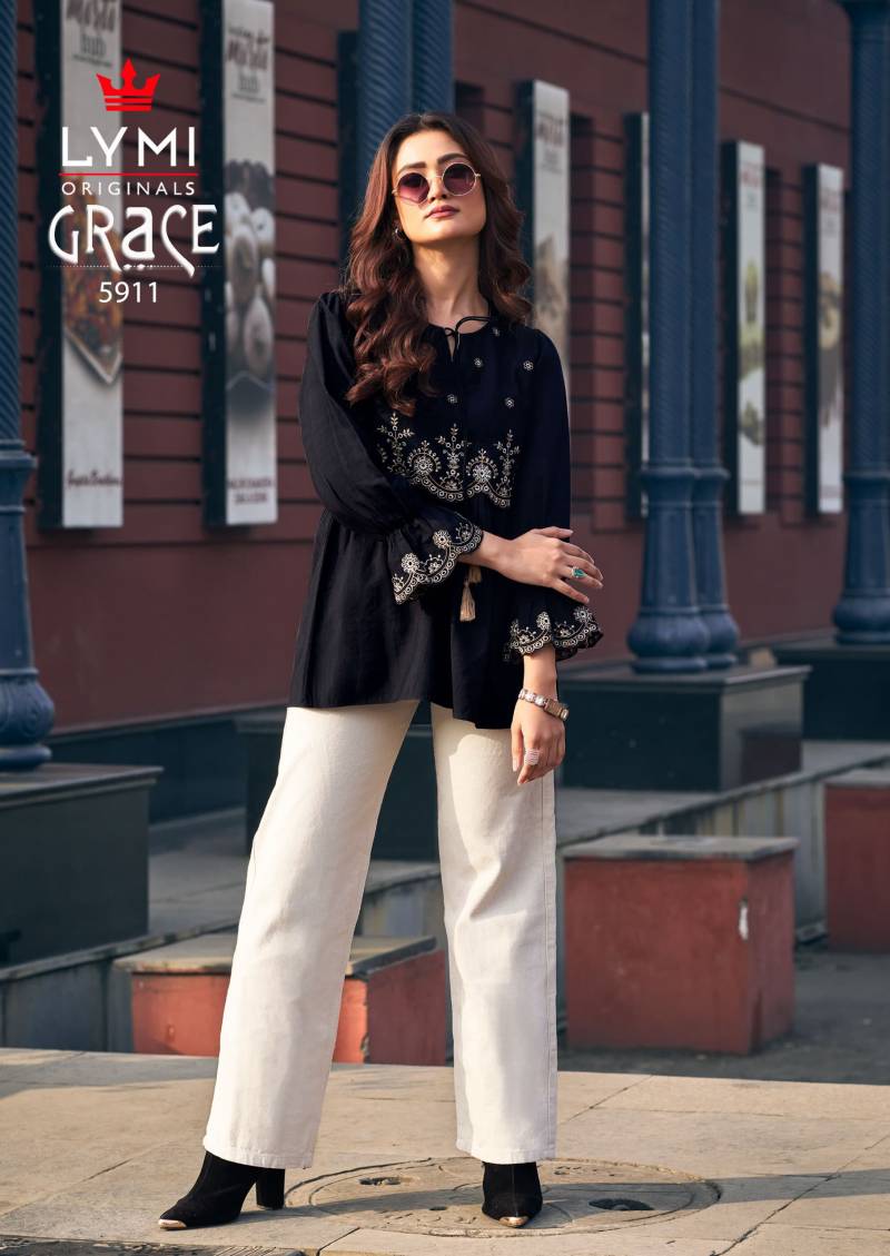 Elegant Viscose Tunic Top with Embroidered Border | Semi Official Casual Wear | Summer Kurtis